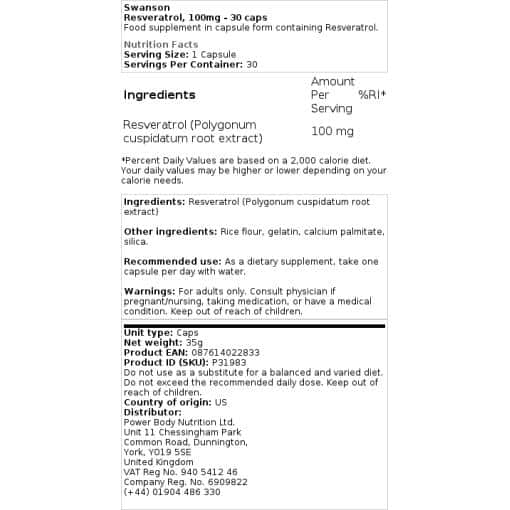 Swanson - Resveratrol, 250 mg - 30 Kapseln – Bild 2