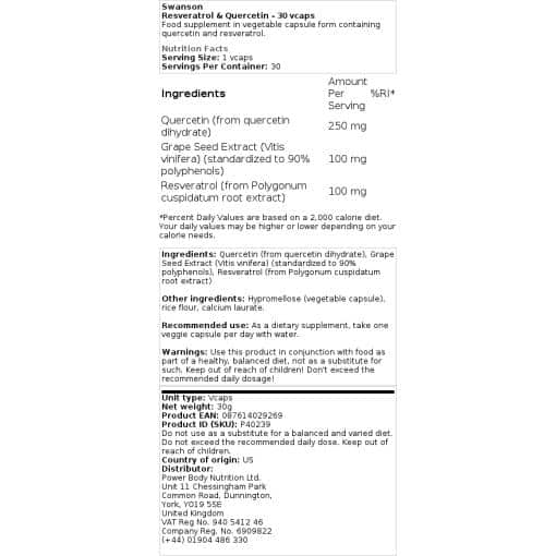 Swanson - Resveratrol & Quercetin - 30 vegetarische Kapseln – Bild 2