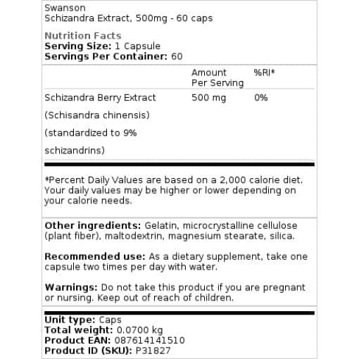 Swanson - Schisandra-Extrakt, 500 mg - 60 Kapseln – Bild 2