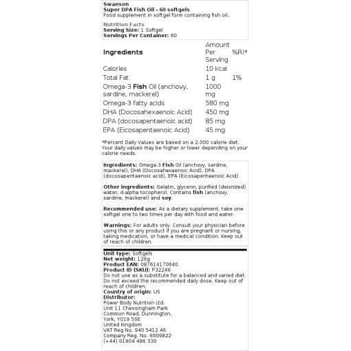 Swanson - Super DPA Fischöl - 60 Weichkapseln – Bild 2