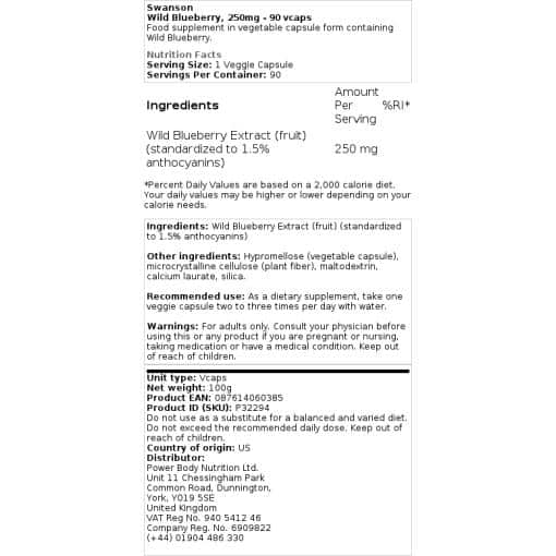 Swanson - Wilde Heidelbeeren, 250 mg - 90 pflanzliche Kapseln – Bild 2