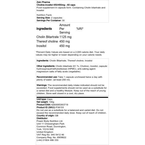 Zein Pharma - Cholin-Inositol 450/450 mg - 60 Kapseln – Bild 2
