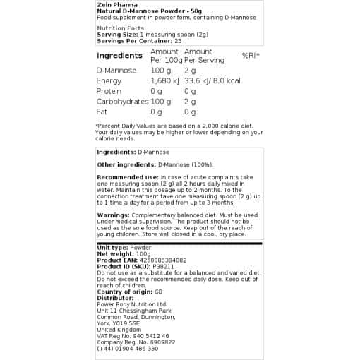 Zein Pharma - Natürliches D-Mannose Pulver - 50 g – Bild 2
