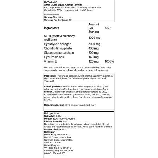 BioTechUSA - Arthro Guard Flüssigkeit, Orange - 500 ml – Bild 2