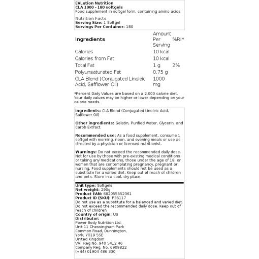 EVLution Nutrition - CLA 1000 - 180 Weichkapseln – Bild 2