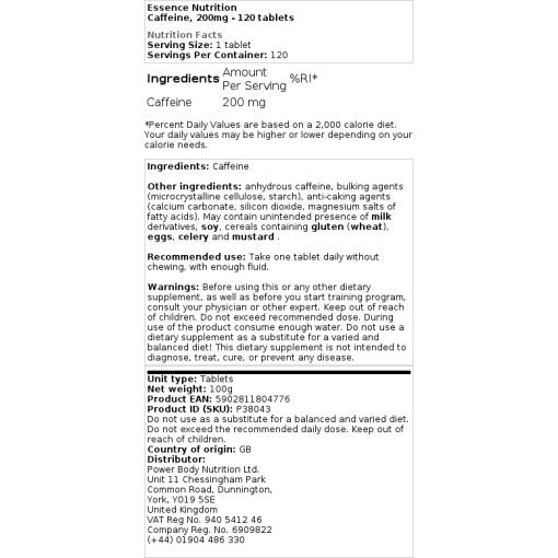 Essence Nutrition - Koffein 200 mg - 120 Tabletten (EAN 5902811804776) – Bild 2