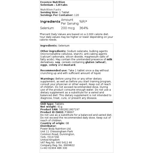Essence Nutrition - Selen - 120 Tabletten – Bild 2