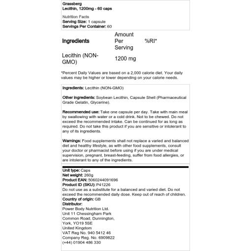 Grassberg - Lecithin, 1200 mg - 60 Kapseln – Bild 2