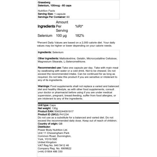 Grassberg - Selen, 100 mcg - 60 Kapseln – Bild 2