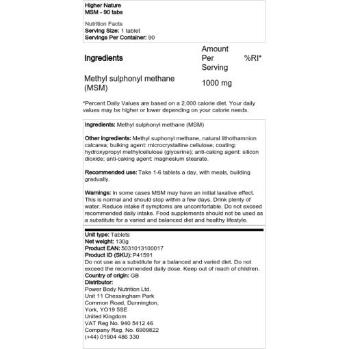 Higher Nature - MSM - 90 Tabletten – Bild 2