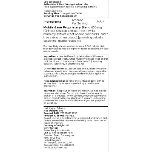 Life Extension - ArthroMax Elite - 30 vegetarische Tabletten – Bild 2