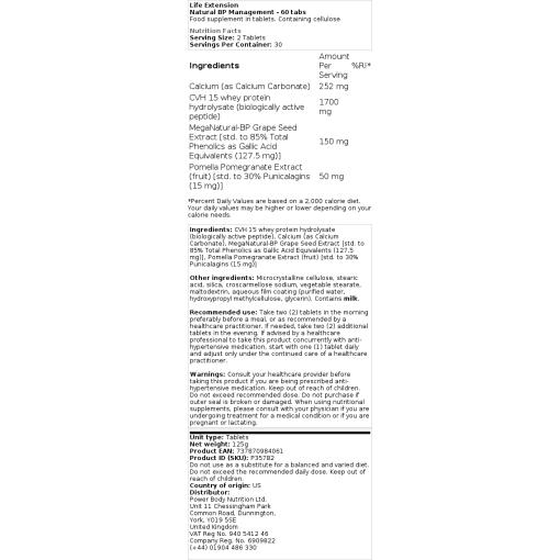 Life Extension - Optimales Blutdruck-Management - 60 vegetarische Tabletten – Bild 2