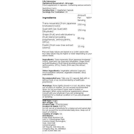 Life Extension - Optimiertes Resveratrol - 60 Kapseln – Bild 2