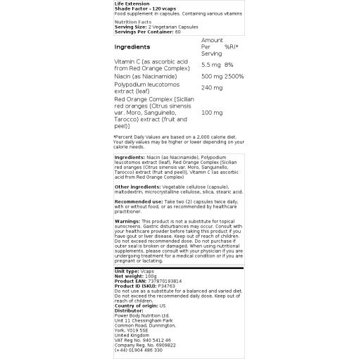 Life Extension - Schattenfaktor - 120 Kapseln – Bild 2