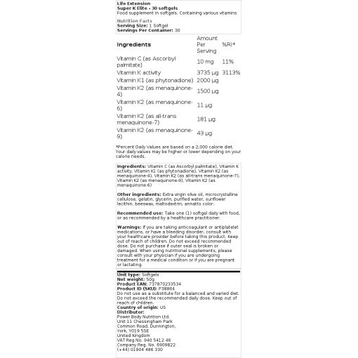 Life Extension - Super K Elite - 30 Weichkapseln – Bild 2