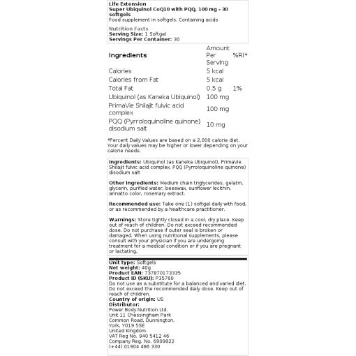 Life Extension - Super Ubiquinol CoQ10 mit PQQ, 100 mg - 30 Weichkapseln – Bild 2