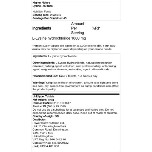 Higher Nature - Lysin - 90 Tabletten – Bild 2