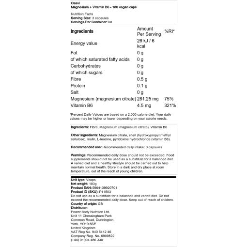 Osavi - Magnesium + Vitamin B6 - 180 vegane Kapseln – Bild 2