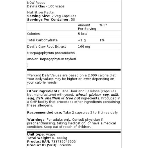 NOW Foods - Teufelskralle - 100 Kapseln – Bild 2
