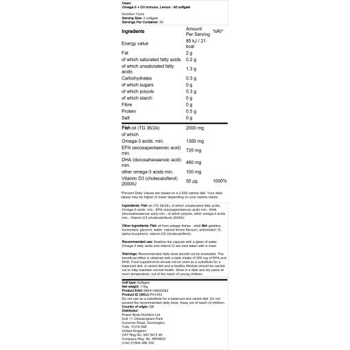 Osavi - Omega-3 + D3 Immun, Zitrone - 60 Weichkapseln – Bild 2