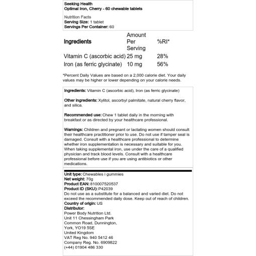 Seeking Health - Optimales Eisen, Kirschgeschmack - 60 Kautabletten – Bild 2