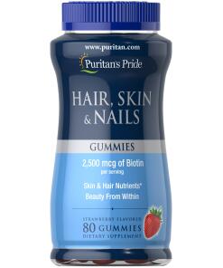 Puritan's Pride - Hår, Hud & Negle, Jordbær - 80 gummies