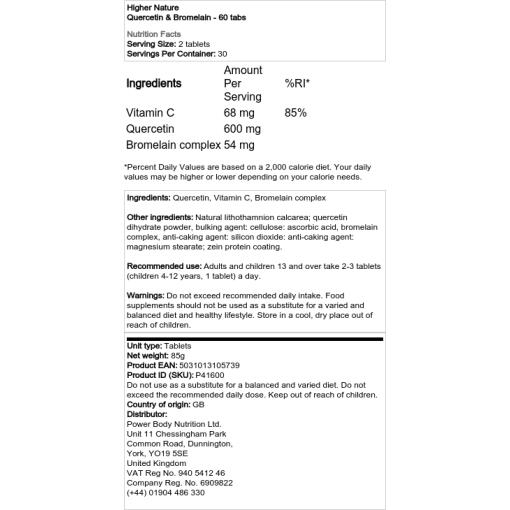 Higher Nature - Quercetin & Bromelain - 60 Tabletten – Bild 2