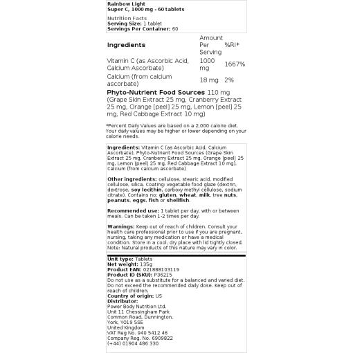 Rainbow Light - Super C, 1000 mg - 60 Tabletten – Bild 2