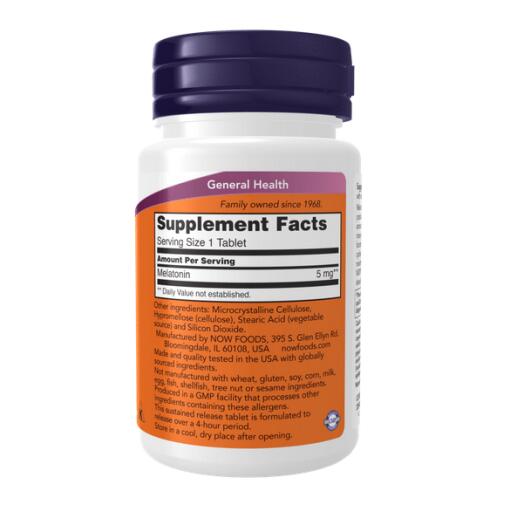 NOW Foods - Melatonin 5 mg mit verzögerter Freisetzung - 120 Tabletten – Bild 2