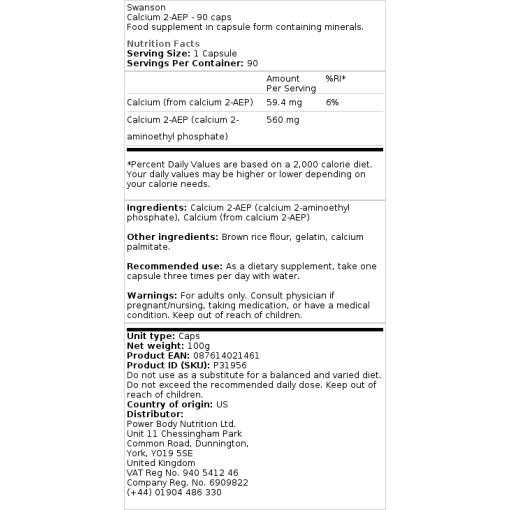 Swanson - Calcium 2-AEP - 90 Kapseln – Bild 2