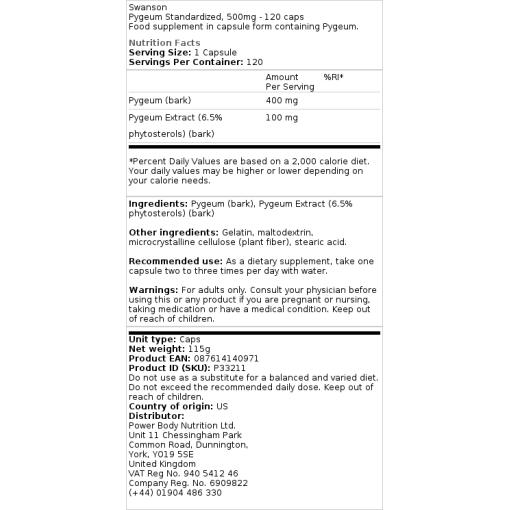 Swanson - Pygeum - 120 Kapseln – Bild 2