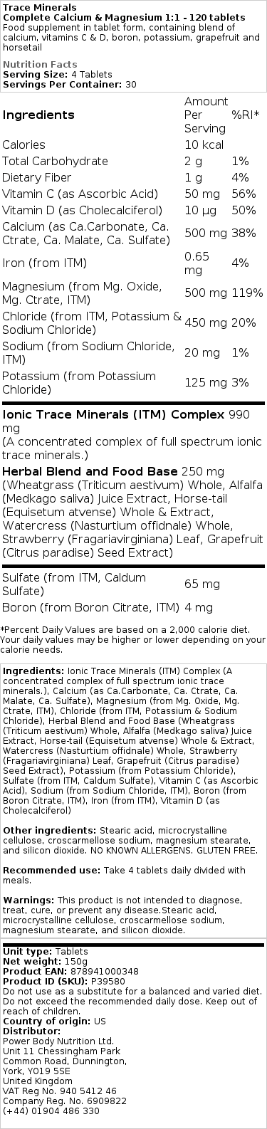Trace Minerals - Komplettes Calcium & Magnesium 1:1 - 120 Tabletten – Bild 2