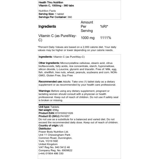 Health Thru Nutrition - Vitamin C, 1000 mg - 360 Tabletten – Bild 2
