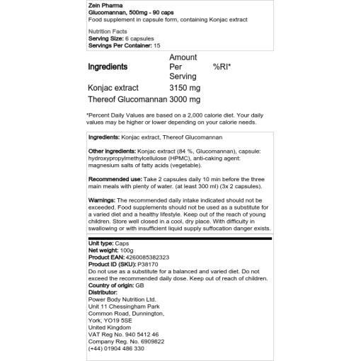 Zein Pharma - Glucomannan, 500 mg - 90 Kapseln – Bild 2