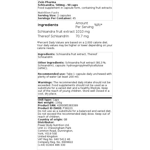 Zein Pharma - Schisandra, 500 mg - 90 Kapseln – Bild 2