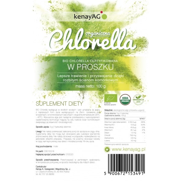 KENAY Chlorella Organic Powder (100 g / 3