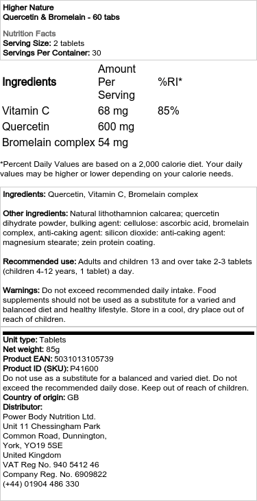 Higher Nature - Quercetin & Bromelain - 60 Tabletten – Bild 2