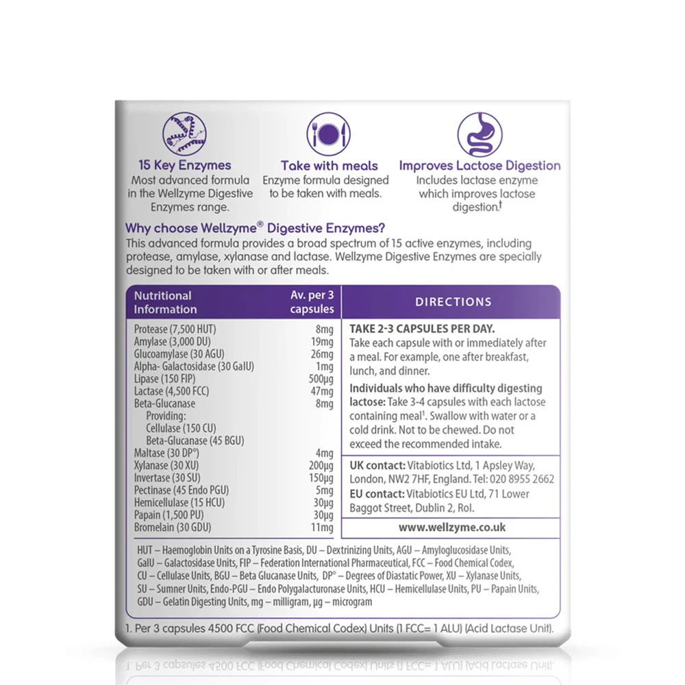 Vitabiotics - Wellzyme Fortgeschrittene Formel für Verdauungsenzyme (60 Kapseln) – Bild 2