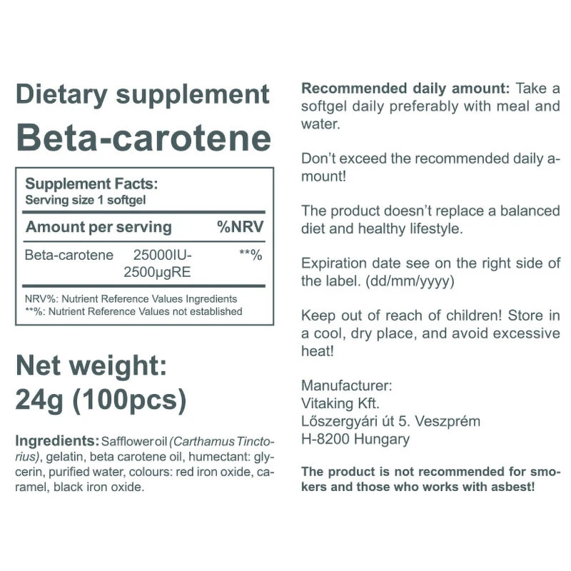 Vitaking - Beta-Carotin Provitamin A - 25.000 IE (100 Weichkapseln) – Bild 3