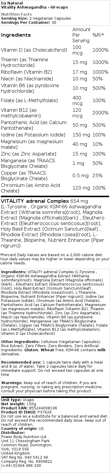 Eu Natural - Vitalität mit Ashwagandha - 60 vegane Kapseln – Bild 2