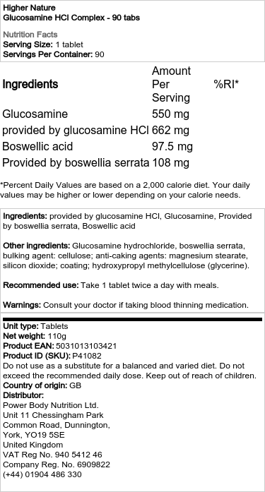 Higher Nature - Glucosamin HCl Komplex - 90 Tabletten – Bild 2