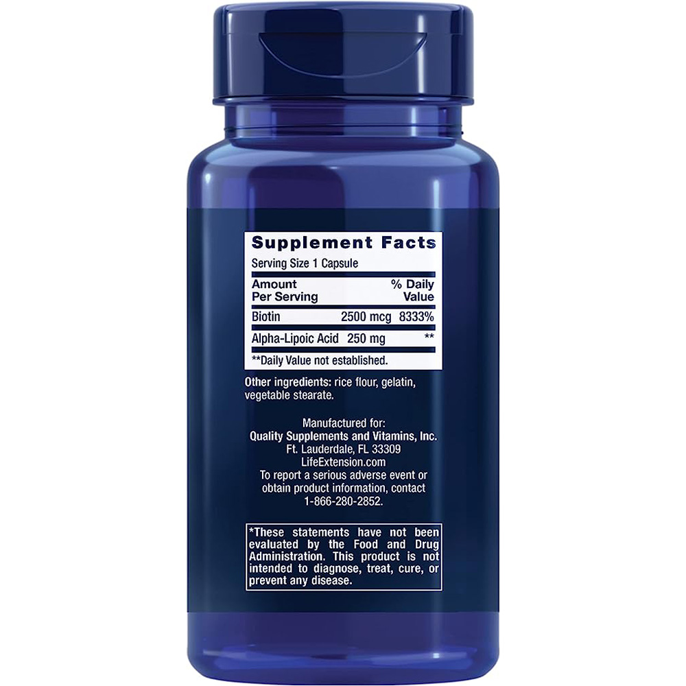 Life Extension - Alpha-Liponsäure mit Biotin - 60 Kapseln – Bild 3