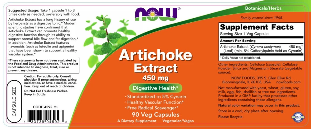 NOW Foods - Artischocken-Extrakt, 450 mg - 90 Kapseln – Bild 3
