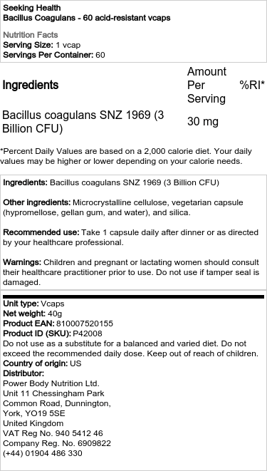 Seeking Health - Bacillus Coagulans - 60 säureresistente Kapseln – Bild 2