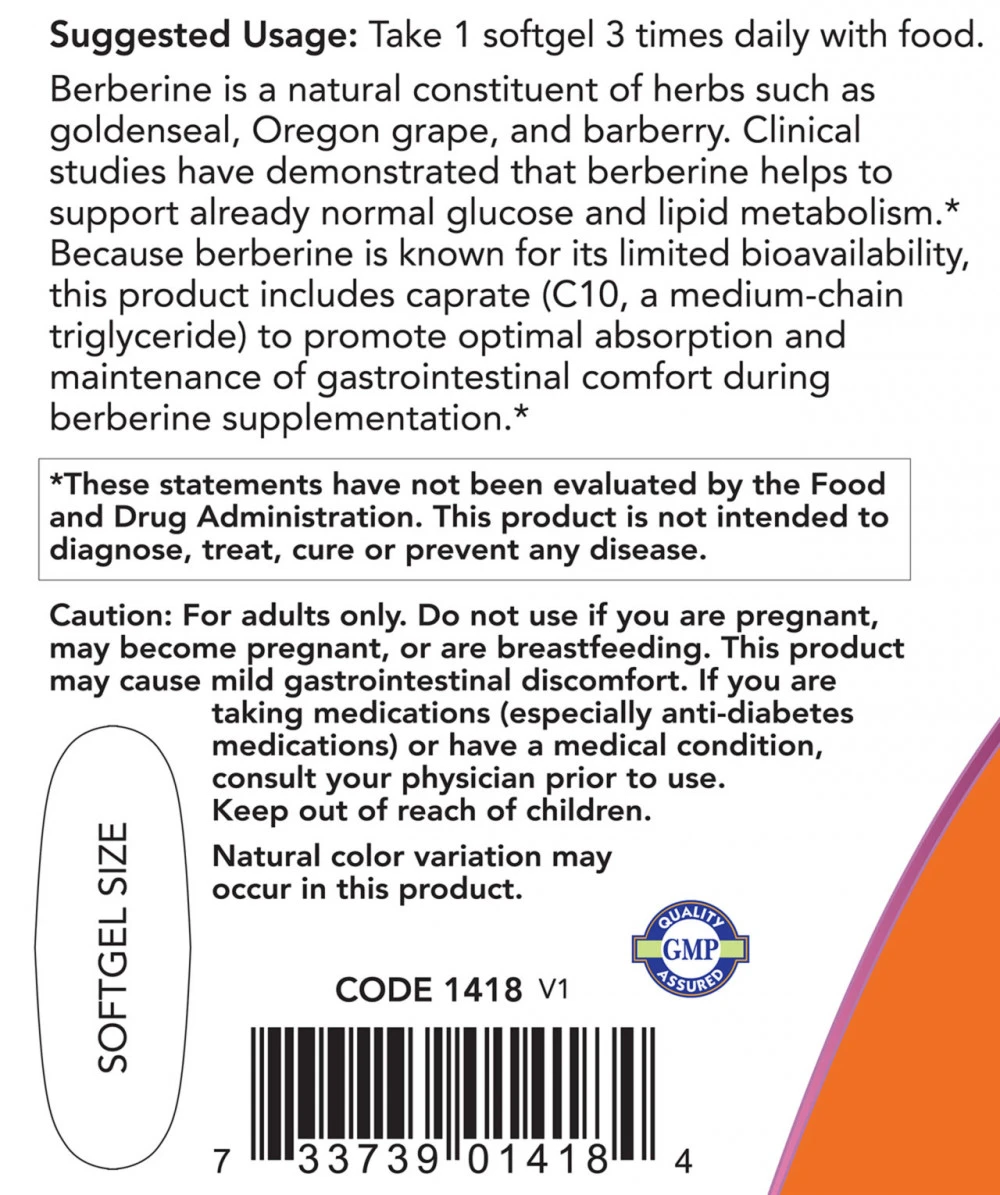 NOW Foods - Berberin zur Glukoseunterstützung - 90 Weichkapseln – Bild 3