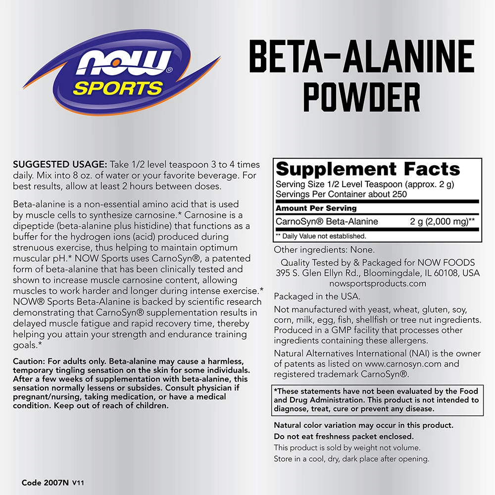 NOW Foods - Beta-Alanin, 2000 mg (Pulver) - 500 g – Bild 3