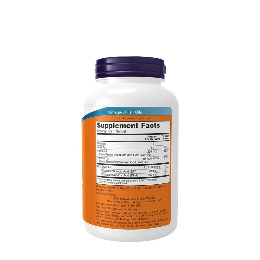 NOW Foods - Extra Starkes Torskleberöl, 1000 mg - 180 Weichkapseln – Bild 4