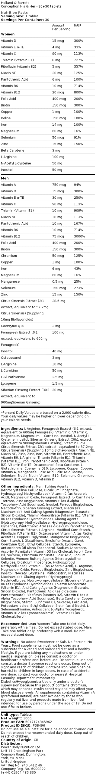 Holland & Barrett - Empfängnis für Ihn & Sie - 30+30 Tabletten – Bild 2