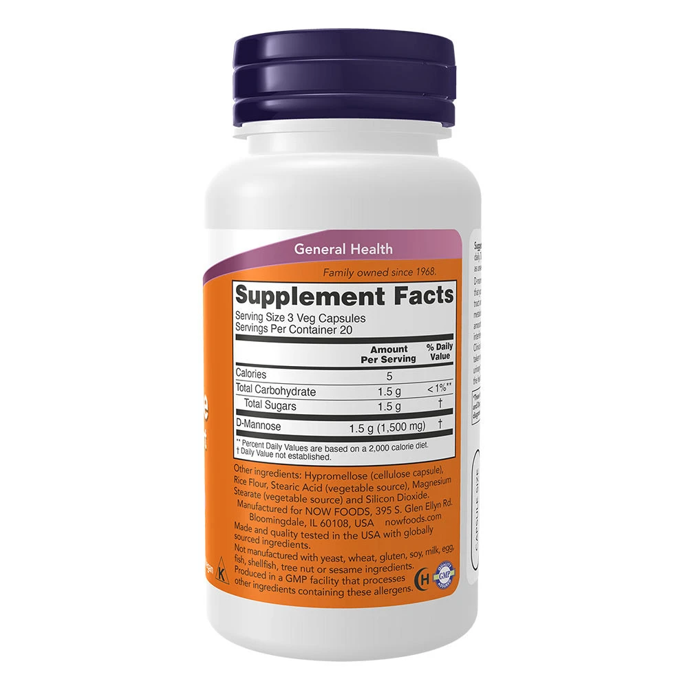 NOW Foods - D-Mannose, 500 mg - 60 pflanzliche Kapseln – Bild 4
