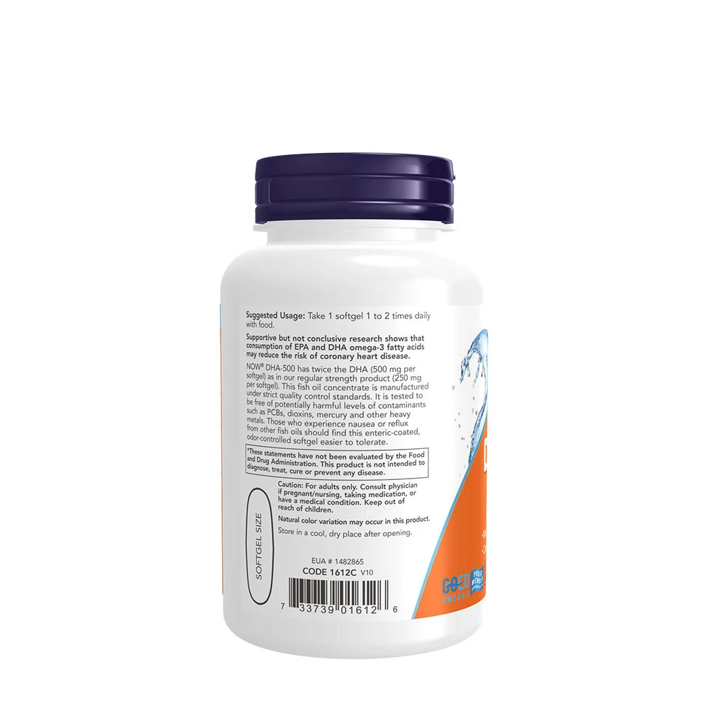 NOW Foods - DHA-500, 500 mg DHA / 250 mg EPA - 90 Weichkapseln – Bild 3